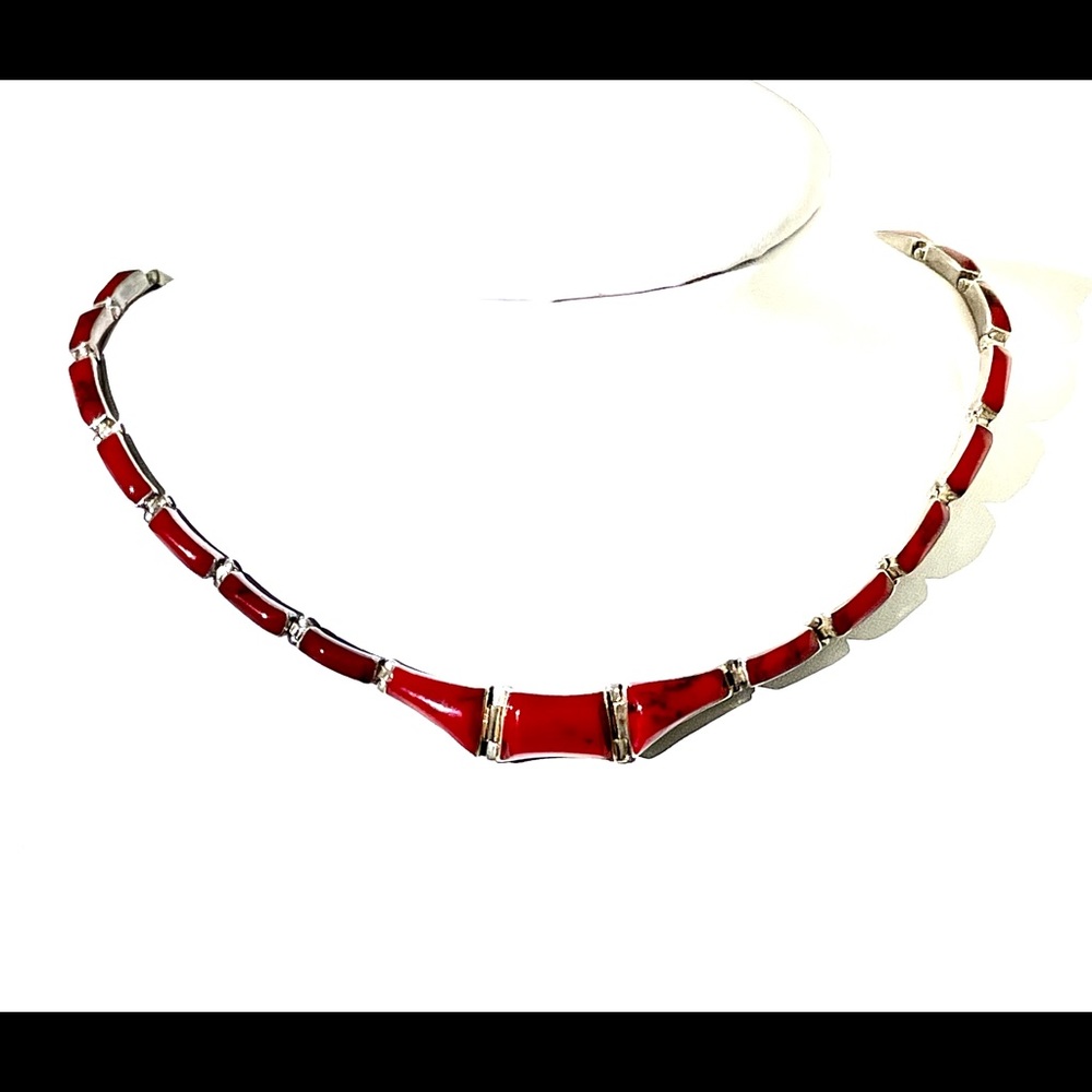 Estate Sterling Taxco Panel Necklace and Jasper Earrings - Picture 11 of 13
